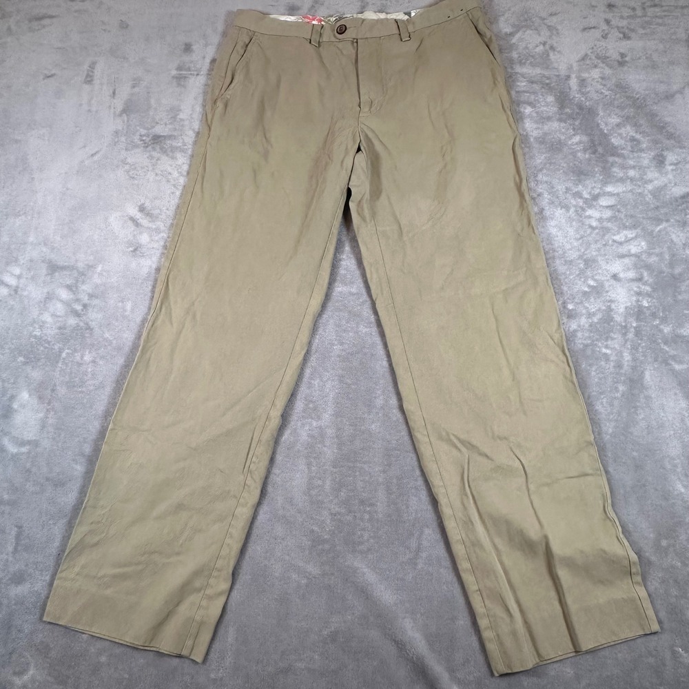 Tommy Bahama Men Khaki Silk Cotton Blend Flat Front Chino Pants 34x32 Tan